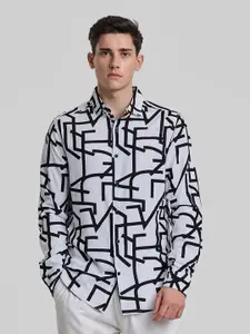 Snitch Men Smart Spread Collar Abstract Printed Slim Fit Casual Shirt