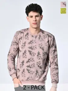 BAESD Men Abstract Printed Round Neck Fleece Pullover Ribbed Sweatshirt