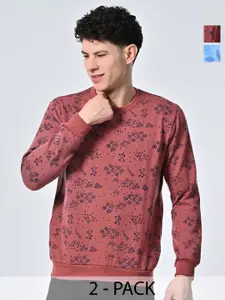 BAESD Men Floral Printed Round Neck Fleece Pullover Ribbed Sweatshirt