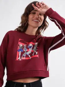 ELLE Women Graphic Printed Round Neck Cotton Pullover Sweatshirt