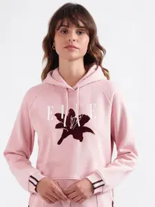 ELLE Women Floral Printed Hood Cotton Pullover Sweatshirt