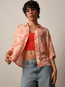 ONLY Women Cutaway Collar Abstract Printed Oversized Casual Shirt