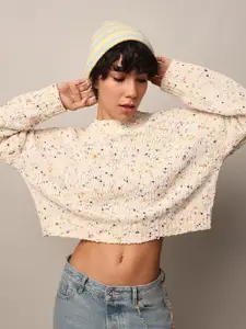 ONLY Women Abstract Self Design Round Neck Pullover Sweater