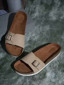 MOZAFIA Women Solid Open Toe Flats with Buckles