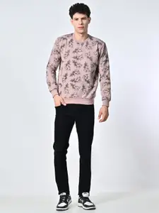 BAESD Men Floral Printed Round Neck Fleece Pullover Ribbed Sweatshirt
