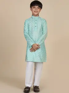Pro-Ethic STYLE DEVELOPER Boys Geometric Embroidered Sequinned Kurta With Pyjama