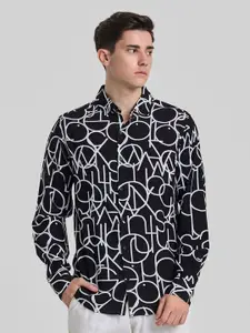 Snitch Men Smart Spread Collar Abstract Printed Slim Fit Casual Shirt