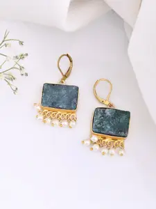 DASTOOR Gold Plated Artificial Stones & Beads Studded Geometric Drop Earrings