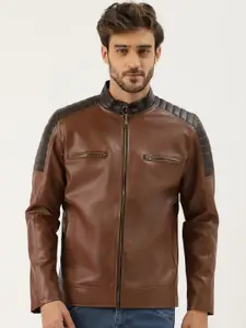Leather Retail Men Mandarin Collar Solid PU Casual Biker Jacket