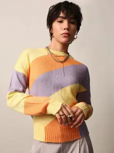 ONLY Women Colourblocked Round Neck Pullover Sweater