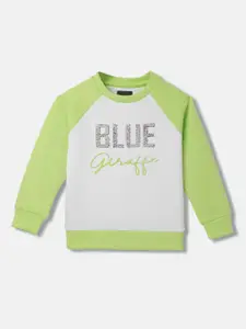 Blue Giraffe Girls Colourblocked Round Neck Pullover Ribbed Sweatshirt