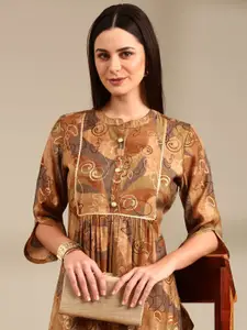 Anouk Abstract Printed Mandarin Collar A-Line Kurta