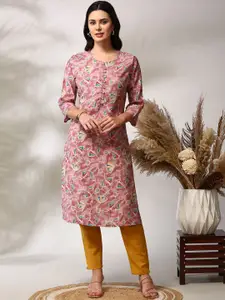 Anouk Floral Printed Notch Neck Straight Kurta