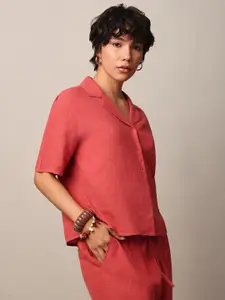 ONLY Women Cuban Collar Solid Linen Casual Shirt