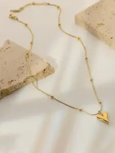 SUBHAGALANKAR 18kT Gold Plated Stainless Steel Heart Shaped Pendant With Chain