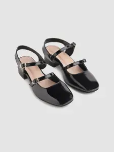 Street Style Store Synthetic Leather Block Heel Mules