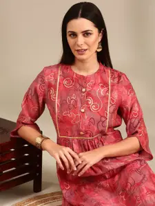 Anouk Abstract Printed Mandarin Collar Gotta Patti Straight Kurta