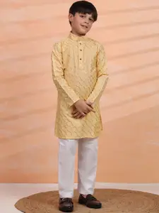 Pro-Ethic STYLE DEVELOPER Boys Geometric Embroidered Sequinned Kurta With Pyjama