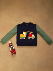 One Friday Boys Graphic Printed Round Neck Cotton Pullover Ribbed Sweatshirt