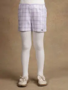 One Friday Girls Checked Embellished Regular Fit Mid-Rise Shorts