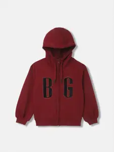 Blue Giraffe Girls Typography Printed Hood Front-Open Sweatshirt