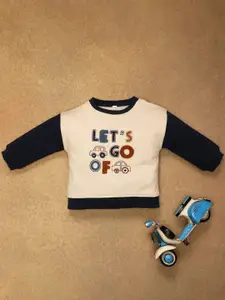 One Friday Boys Typography Printed Round Neck Cotton Pullover Ribbed Sweatshirt