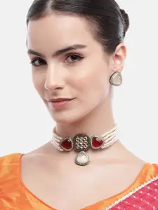 Anouk Women Maroon Stone Gold-Plated Chokar Set with Earrings