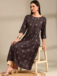 Anouk Ethnic Motifs Printed Round Neck Pleated A-Line Kurta
