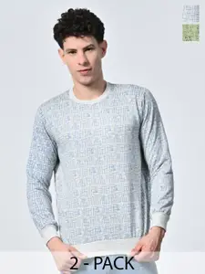 BAESD Men Abstract Printed Round Neck Fleece Pullover Ribbed Sweatshirt