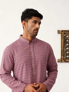 Jompers Geometric Embroidered Sequinned Straight Kurta