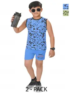 INDIA FASHION FAB Boys Pack of 2 Printed Pure Cotton T-shirt with Shorts