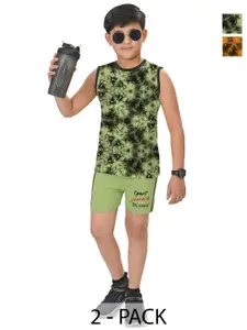 INDIA FASHION FAB Boys Pack of 2 Printed Pure Cotton T-shirt with Shorts