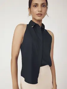 The Label Life Women Cotton Solid Pin Collar Casual Shirt