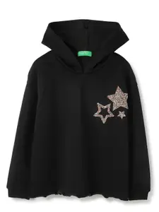 United Colors of Benetton Girls Graphic Printed Hood Cotton Pullover Sweatshirt