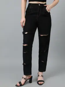 Kotty Women Straight Fit High-Rise Highly Distressed Cotton Stretchable Jeans