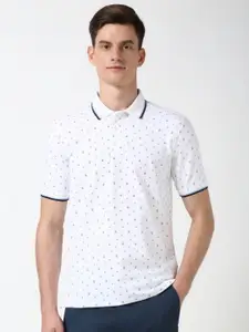 Peter England Men Geometric Printed Polo Collar Cotton T-shirt