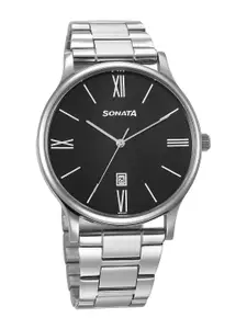 Sonata Men Brass Dial & Bracelet Style Straps Analogue Watch 77105SM21W