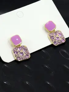 VAGHBHATT Gold-Plated Crystal Rhinestone Studded Square Drop Earrings