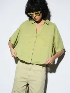 ONLY Women Spread Collar Solid Linen Oversized Casual Shirt