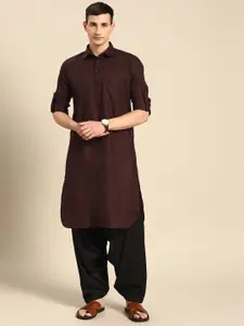 RAJUBHAI HARGOVINDAS Shirt Collar Long Roll-Up Sleeves Regular Pure Cotton Pathani Kurta