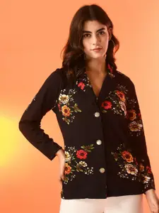 BAESD Floral Printed Button Shrug