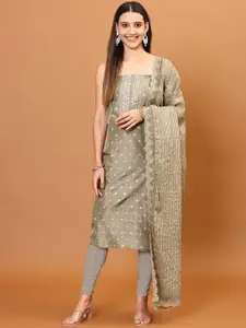 Meena Bazaar Floral Embroidered Thread Work Art Silk Unstitched Dress Material