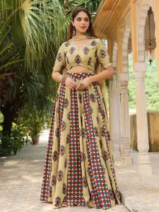 Janasya Printed Sequinned Pure Cotton Ready to Wear Lehenga & Blouse With Dupatta