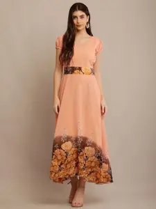 Raabta Fashion Floral Printed Georgette Maxi Dress