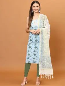 Meena Bazaar Botanical Printed Mirror Work Unstitched Dress Material
