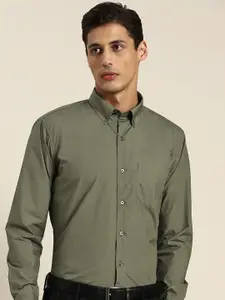 Hancock Men Classic Button-Down Collar Solid Cotton Slim Fit Formal Shirt