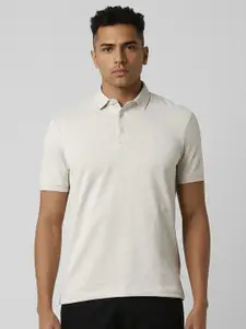 Van Heusen Men Self Design Polo Collar Cotton T-shirt