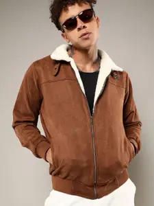 Campus Sutra Men Spread Collar Solid Casual Bomber Jacket