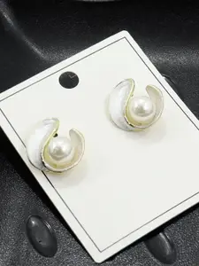 VAGHBHATT Gold-Plated Stainless Steel Pearls Beaded Cute Shell Studs
