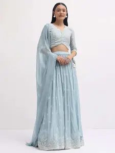 FABPIXEL Embroidered Mirror Work Semi-Stitched Lehenga & Unstitched Blouse With Dupatta